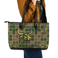 Taurus Zodiac Leather Tote Bag Checkered Pattern