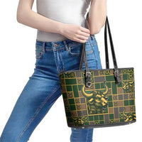 Taurus Zodiac Leather Tote Bag Checkered Pattern