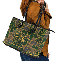 Taurus Zodiac Leather Tote Bag Checkered Pattern