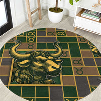 Taurus Zodiac Round Carpet Checkered Pattern