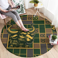 Taurus Zodiac Round Carpet Checkered Pattern