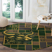 Taurus Zodiac Round Carpet Checkered Pattern