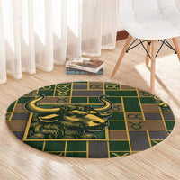 Taurus Zodiac Round Carpet Checkered Pattern