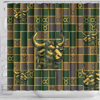 Taurus Zodiac Shower Curtain Checkered Pattern