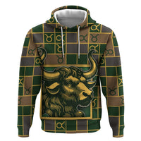 Custom Taurus Zodiac Zip Hoodie Checkered Pattern