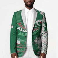 Custom Algeria Football Blazer Glitch Effect Desert Lines And Star Crescent