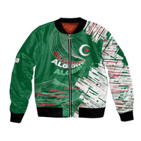 Custom Algeria Football Bomber Jacket Glitch Effect Desert Lines And Star Crescent