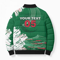 Custom Algeria Football Bomber Puffer Jacket Glitch Effect Desert Lines And Star Crescent