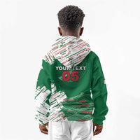 Custom Algeria Football Kid Hoodie Glitch Effect Desert Lines And Star Crescent