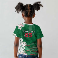 Custom Algeria Football Kid T shirt Glitch Effect Desert Lines And Star Crescent