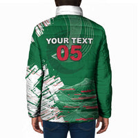 Custom Algeria Football Padded Jacket Glitch Effect Desert Lines And Star Crescent