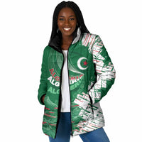 Custom Algeria Football Padded Jacket Glitch Effect Desert Lines And Star Crescent