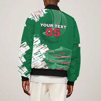 Custom Algeria Football Sleeve Zip Bomber Jacket Glitch Effect Desert Lines And Star Crescent