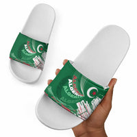 Algeria Football Slide Sandals Glitch Effect Desert Lines And Star Crescent