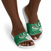 Algeria Football Slide Sandals Glitch Effect Desert Lines And Star Crescent