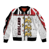 Custom England Football Bomber Jacket Gold Lions And Minimalist Floral