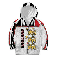 Custom England Football Kid Hoodie Gold Lions And Minimalist Floral
