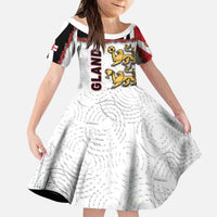 Custom England Football Kid Short Sleeve Dress Gold Lions And Minimalist Floral