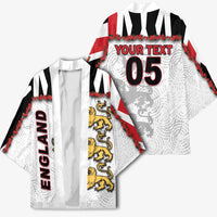 Custom England Football Kimono Gold Lions And Minimalist Floral