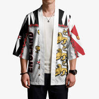 Custom England Football Kimono Gold Lions And Minimalist Floral