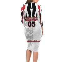 Custom England Football Long Sleeve Bodycon Dress Gold Lions And Minimalist Floral