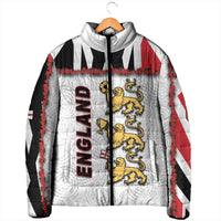 Custom England Football Padded Jacket Gold Lions And Minimalist Floral