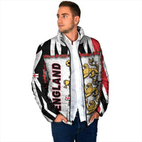 Custom England Football Padded Jacket Gold Lions And Minimalist Floral