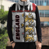 Custom England Football Sleeveless Puffer Jacket Gold Lions And Minimalist Floral