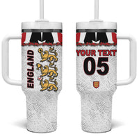 Custom England Football Tumbler With Handle Gold Lions And Minimalist Floral
