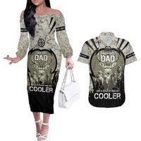 Deer Hunting Fathers Day Couples Matching Off The Shoulder Long Sleeve Dress and Hawaiian Shirt Best Dad Ever