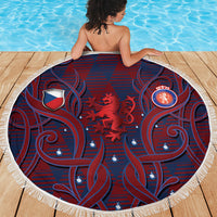 Czech Republic Football Beach Blanket Art Nouveau Patterns With National Lion
