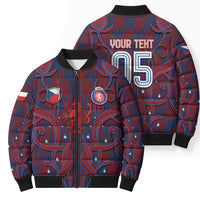 Custom Czech Republic Football Bomber Puffer Jacket Art Nouveau Patterns With National Lion