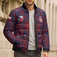 Custom Czech Republic Football Bomber Puffer Jacket Art Nouveau Patterns With National Lion