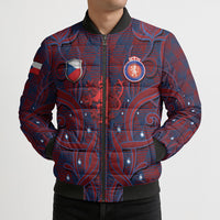 Custom Czech Republic Football Bomber Puffer Jacket Art Nouveau Patterns With National Lion