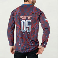 Custom Czech Republic Football Button Sweatshirt Art Nouveau Patterns With National Lion