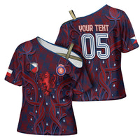 Custom Czech Republic Football Cross Shoulder Shirt Art Nouveau Patterns With National Lion