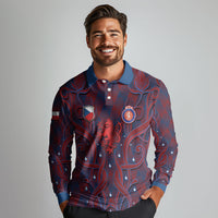 Custom Czech Republic Football Long Sleeve Polo Shirt Art Nouveau Patterns With National Lion