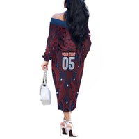 Custom Czech Republic Football Off The Shoulder Long Sleeve Dress Art Nouveau Patterns With National Lion