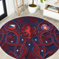 Czech Republic Football Round Carpet Art Nouveau Patterns With National Lion