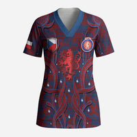 Custom Czech Republic Football Scrub Top Art Nouveau Patterns With National Lion