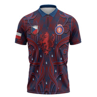 Custom Czech Republic Football Zipper Polo Shirt Art Nouveau Patterns With National Lion