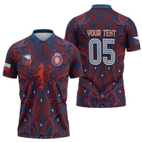 Custom Czech Republic Football Zipper Polo Shirt Art Nouveau Patterns With National Lion