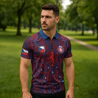 Custom Czech Republic Football Zipper Polo Shirt Art Nouveau Patterns With National Lion