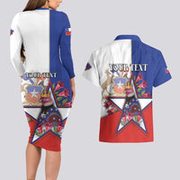 Personalized Chile Couples Matching Long Sleeve Bodycon Dress and Hawaiian Shirt Andean Condor With Chilean Bellflower - Wonder Print Shop