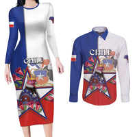 Personalized Chile Couples Matching Long Sleeve Bodycon Dress and Long Sleeve Button Shirt Andean Condor With Chilean Bellflower - Wonder Print Shop