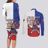 Personalized Chile Couples Matching Long Sleeve Bodycon Dress and Long Sleeve Button Shirt Andean Condor With Chilean Bellflower - Wonder Print Shop