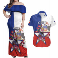 Personalized Chile Couples Matching Off Shoulder Maxi Dress and Hawaiian Shirt Andean Condor With Chilean Bellflower - Wonder Print Shop