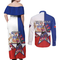 Personalized Chile Couples Matching Off Shoulder Maxi Dress and Long Sleeve Button Shirt Andean Condor With Chilean Bellflower - Wonder Print Shop