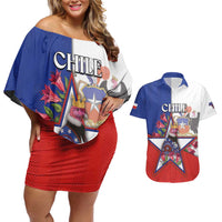 Personalized Chile Couples Matching Off Shoulder Short Dress and Hawaiian Shirt Andean Condor With Chilean Bellflower - Wonder Print Shop