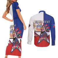 Personalized Chile Couples Matching Short Sleeve Bodycon Dress and Long Sleeve Button Shirt Andean Condor With Chilean Bellflower - Wonder Print Shop